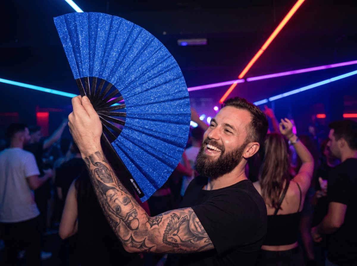 Festival Fan w kolorze królewskiego błękitu z brokatem, na festiwale i imprezy, Widok 2