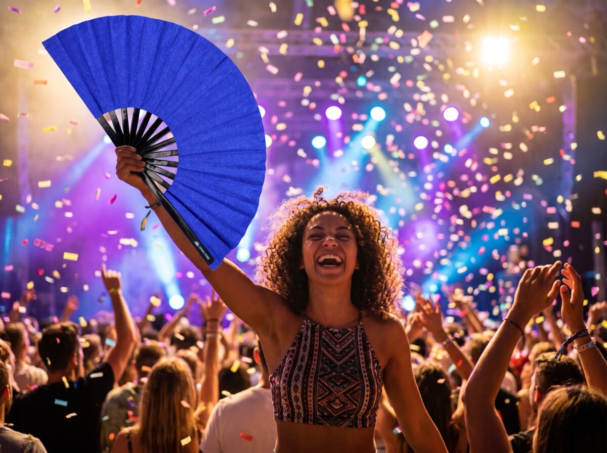 Festival Fan w kolorze królewskiego błękitu z brokatem, na festiwale i imprezy, Widok 4