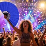 Festival Fan w kolorze królewskiego błękitu z brokatem, na festiwale i imprezy, Widok 4