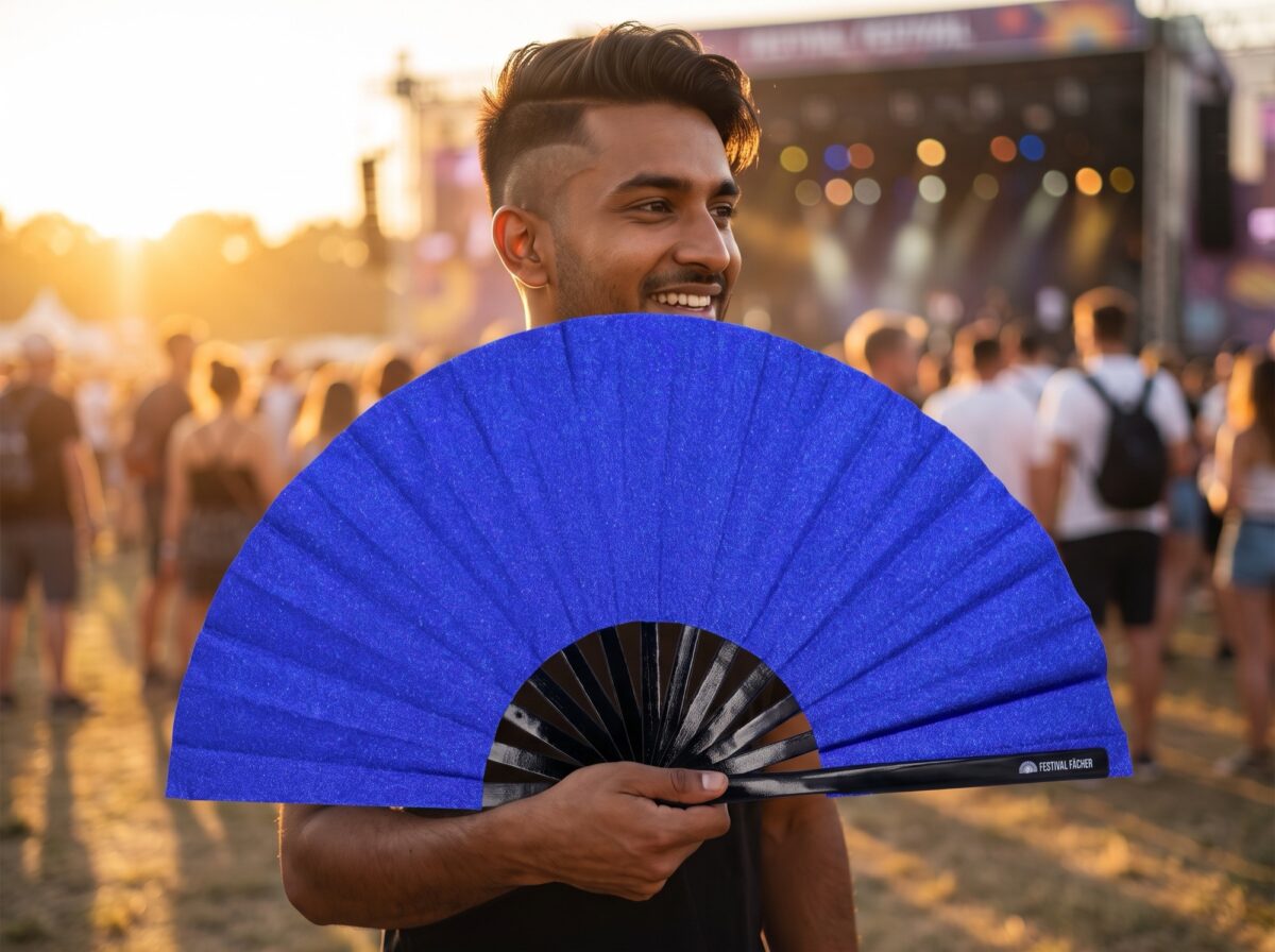 Festival Fan w kolorze królewskiego błękitu z brokatem, na festiwale i imprezy, Widok 3