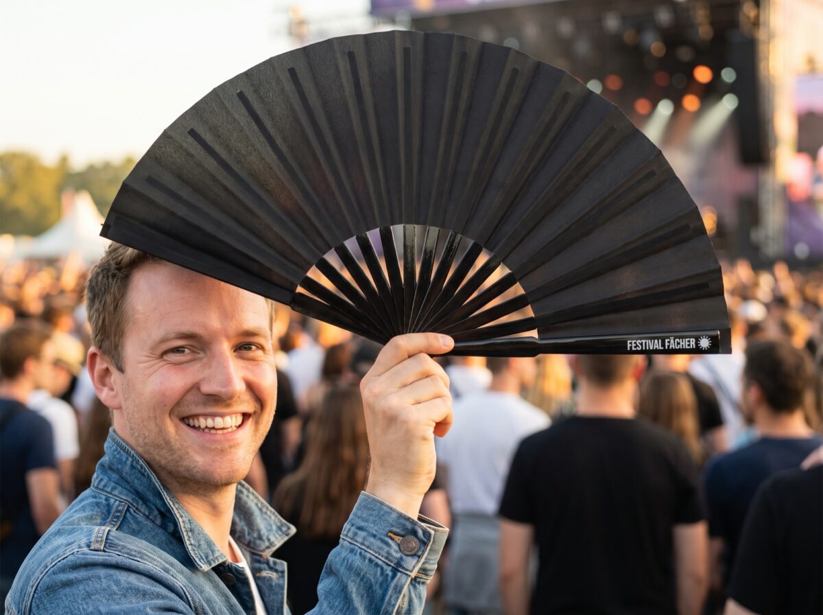 Czarny, jednokolorowy Festival Fan, na festiwal i na co dzień, Widok 3